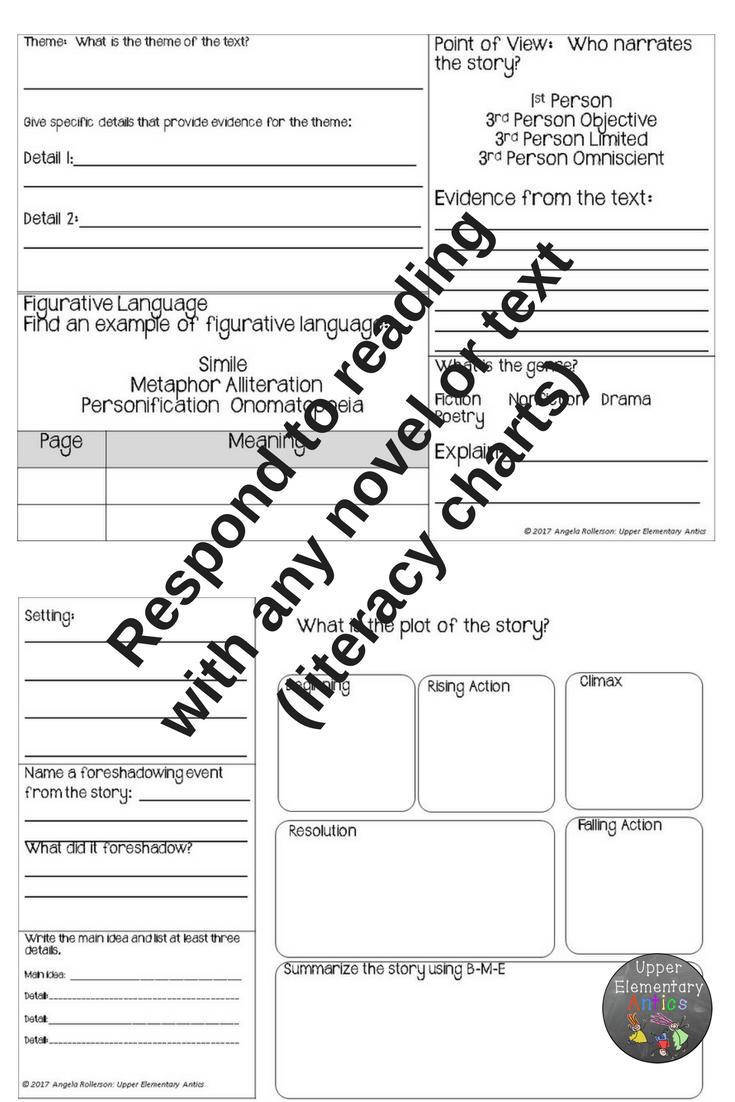 Respond to reading with any novel or text (literacy charts)